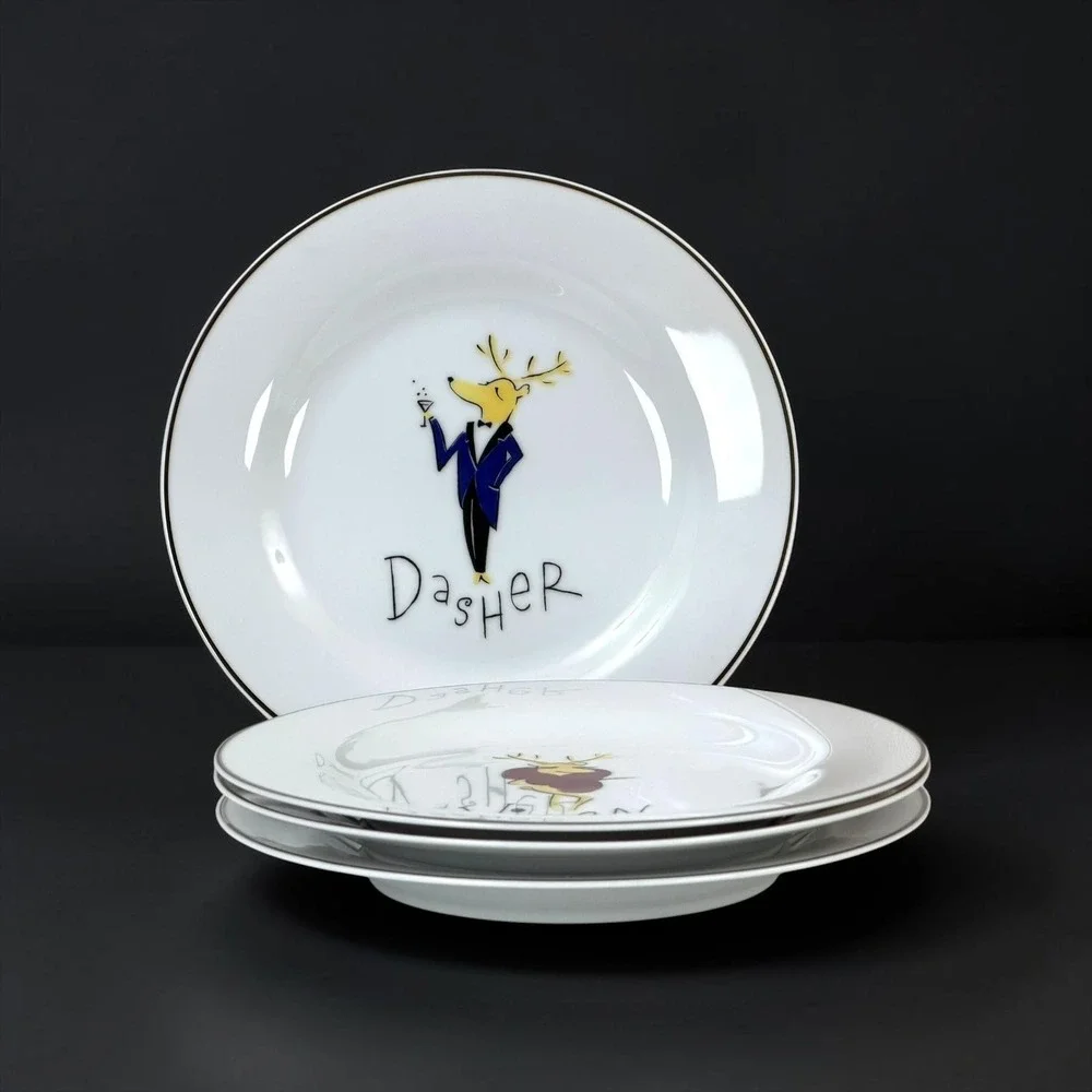 Pottery Barn Reindeer Salad Plates Set 4 8.5